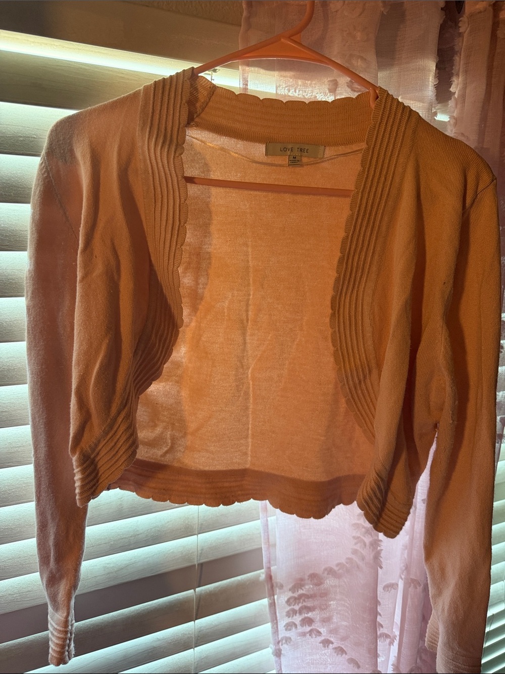Love Tree Peach Cropped Open-Front Cardigan